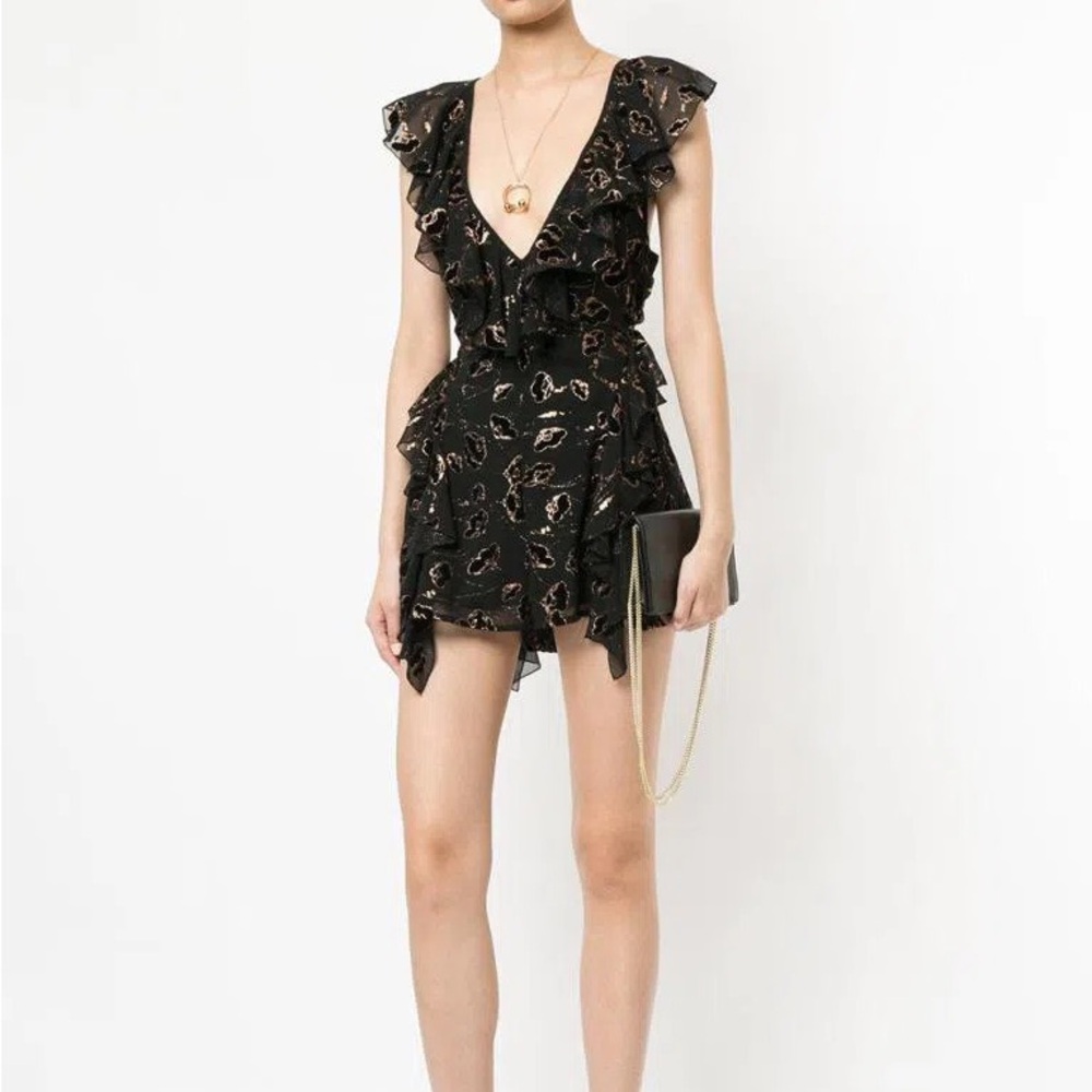 Alice McCall Black Floral Ruffle Romper